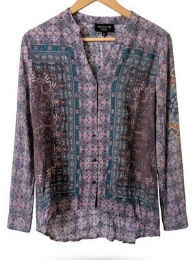 Feathers by Tolani Purple Floral Patchwork Modal Hi-Low Blouse S